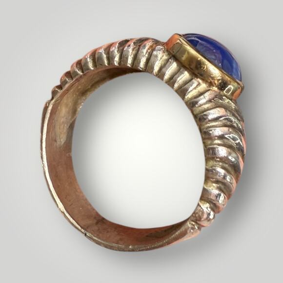 Vintage Sterling Silver & 18K Gold Ring 7,3g with Natural Star Sapphire sz 7 - Picture 5 of 11